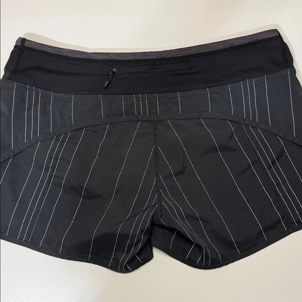 EUC Lululemon Speed Shorts Black With Reflective Stripes Size 8 - Picture 2 of 6